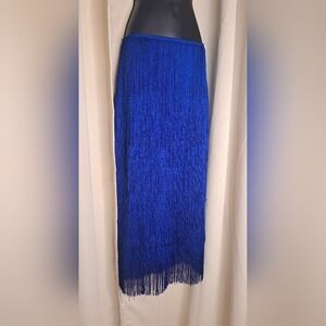 Lulu's Vibrant Blue Fringe Midi Skirt